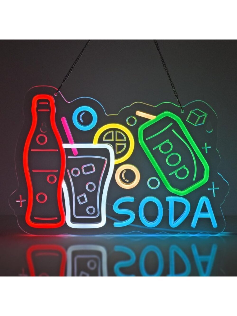 Ultra Bright Neon Soda Sign - Dimmable Wall Art for Cafe, Bar, Man Cave & Home